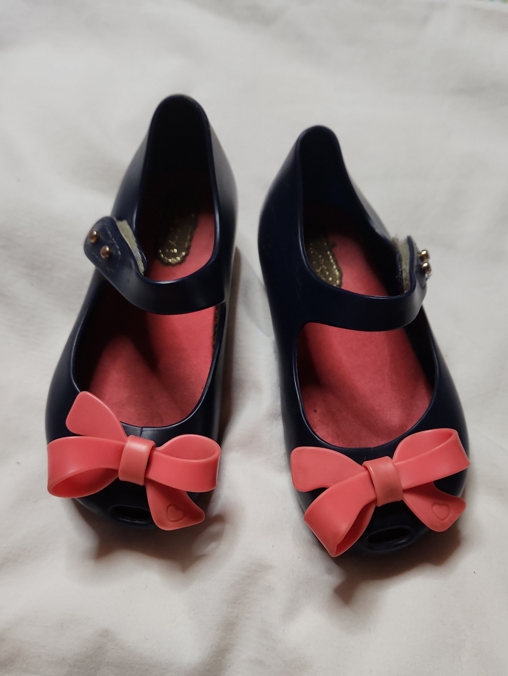 MINI MELISSA sz7 Navy And Pink Rubber Shoes Velcro Baby Girl ,toddler Dress Shoe